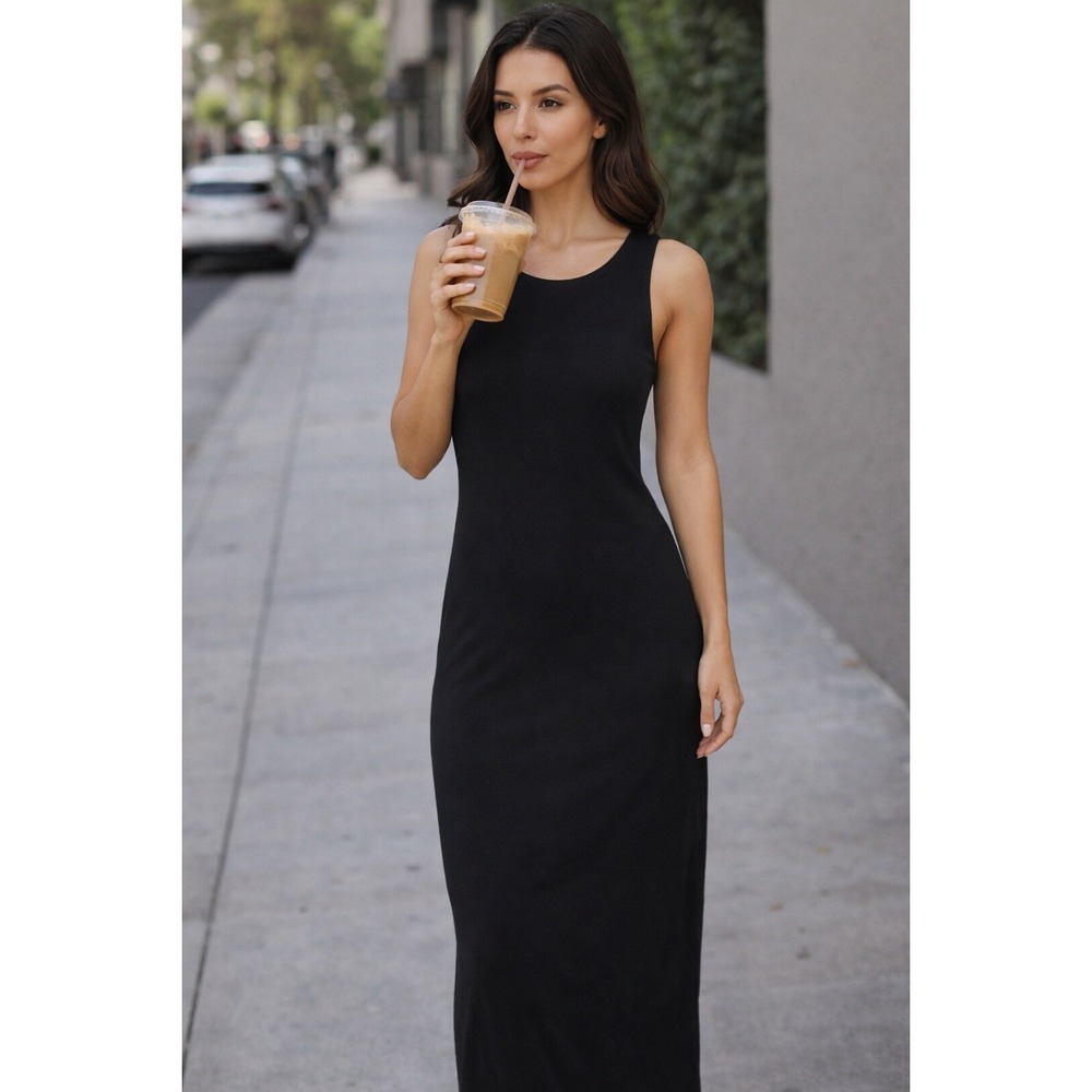 SKIMS Sleeveless Black Bodycon Maxi Dress Minimalist Stretch Tank Dress XS